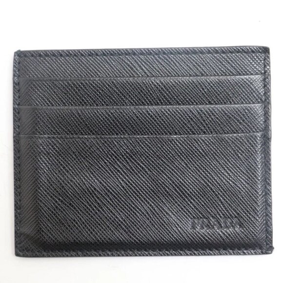 Prada Logo Card Holder Saffiano Leather Black 164 - Picture 1 of 7
